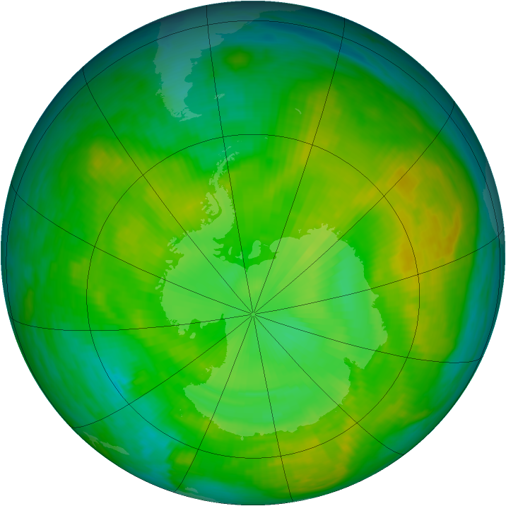 Antarctic ozone map for 23 December 1980